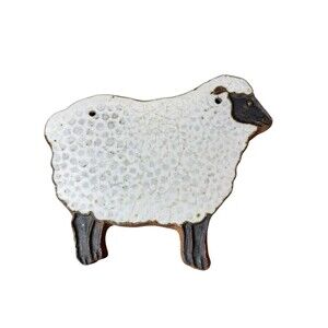 Stoneware Sheep by Victoria Littlejohn Glazed Pottery Trivet Farmhouse Kitchen